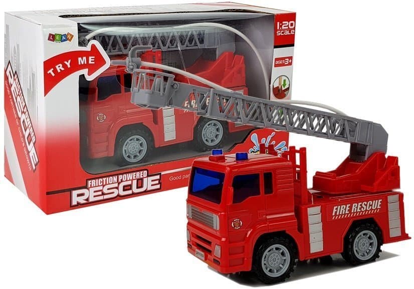 Gasilniški avto LEAN TOYS z lestvijo, na baterije, z vodo, 1:20