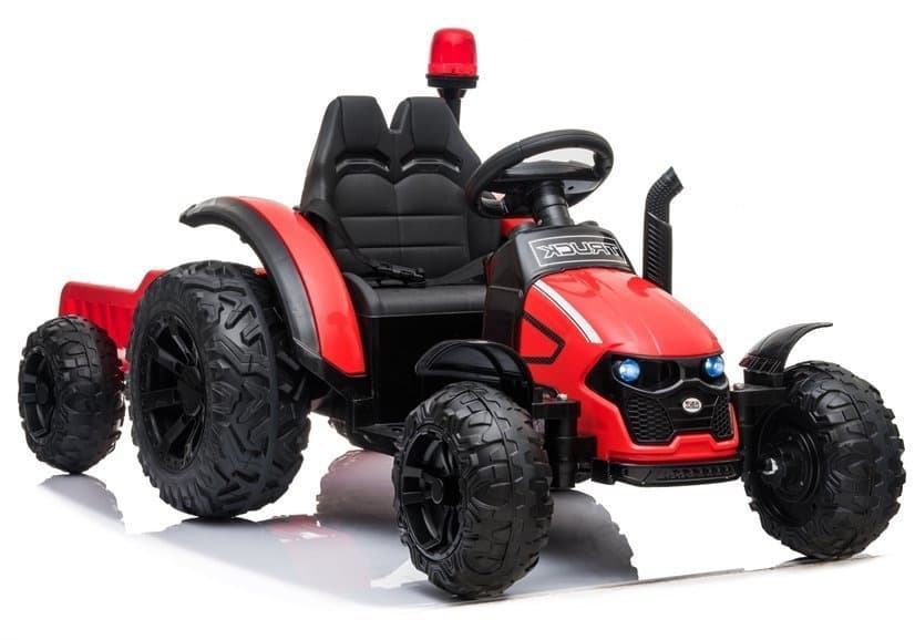 LEAN CARS Traktor na akumulator s prikolico HZB-200, LED luči, MP3 (rdeč)