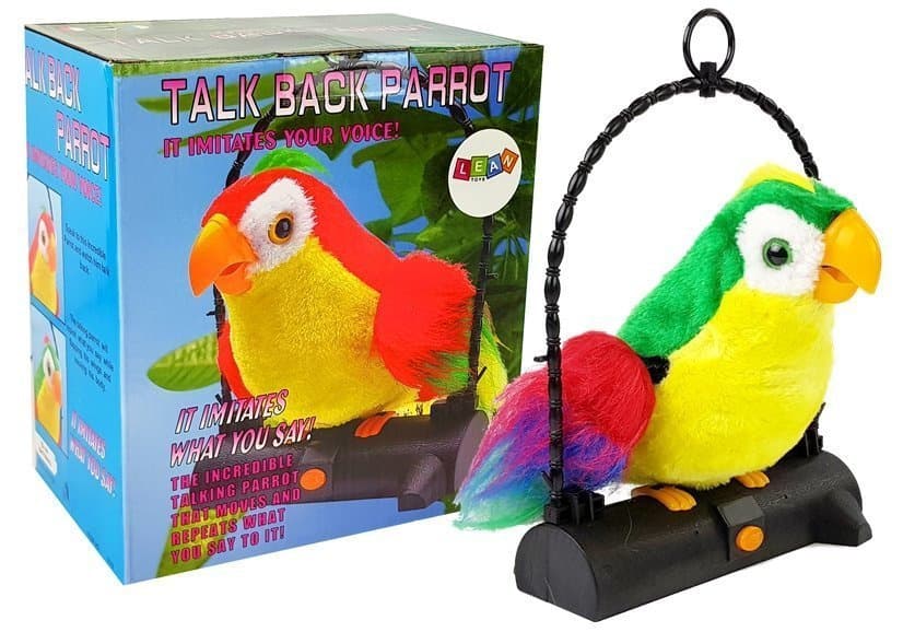 LEAN TOYS Interaktivna papiga Pleciuga, ponavlja besede, premika krila, LED luči (zelena)
