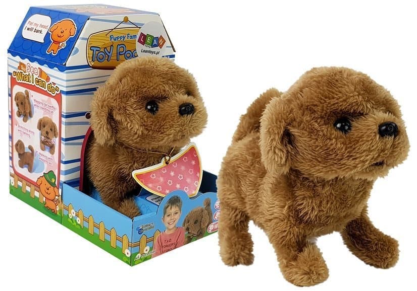 LEAN TOYS Interaktiven psiček na baterije, rjav, hodi, premika rep, zvok