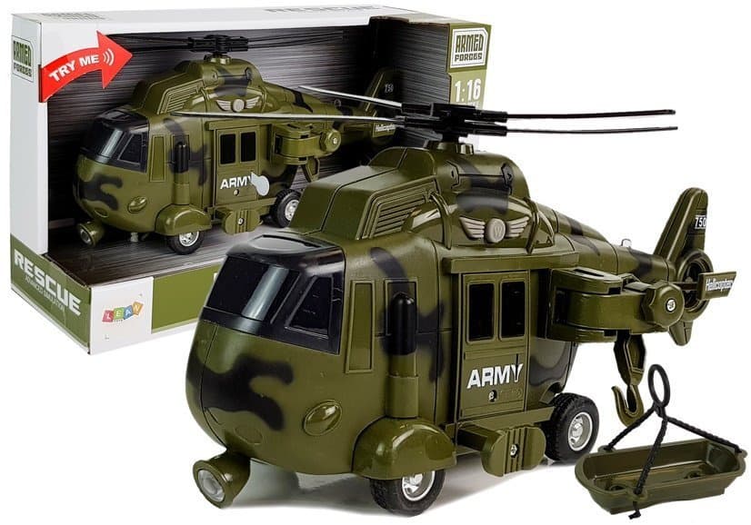 Vojaški Reševalni Helikopter LEAN TOYS 1:16 s Kljuko, Zvokom in Lučmi