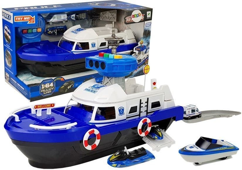 Policijska Ladja Tovornjak LEAN TOYS z Avtomobili, Zvokom in Lučmi