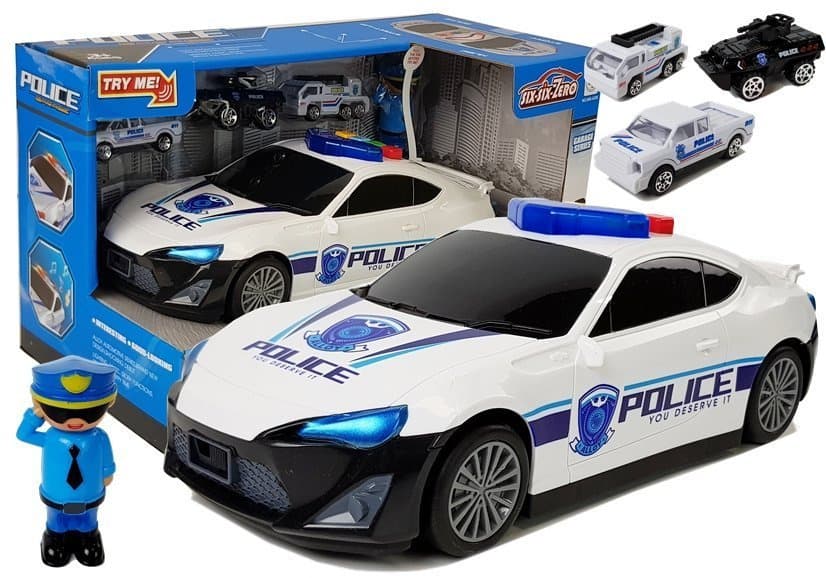 Policijski Avto Garaža 2v1 LEAN TOYS s Svetlobnimi in Zvočnimi Efekti