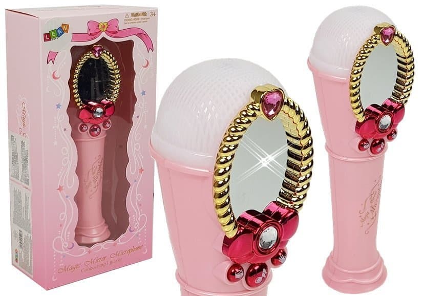 Otroško magično ogledalo z mikrofonom, ružičasto, USB, MP3, lučke