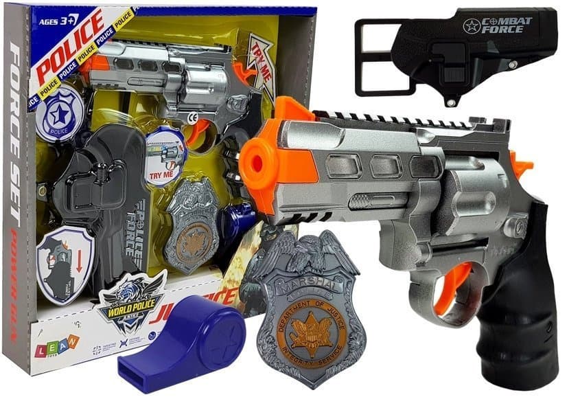Policijski set: pištola 20cm, značka, futrola, piščalka, zvok, luč