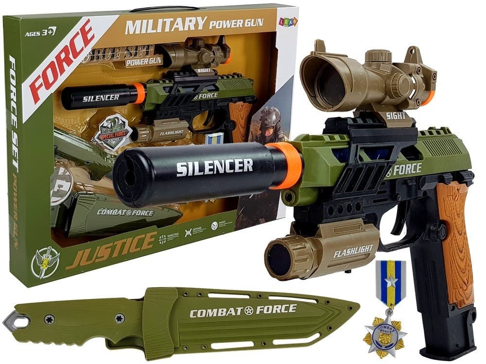 LEAN TOYS vojaški set: pištola, puška, nož, čelada, cilj