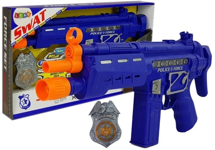 Policijski set: Pištola 37cm, modra, značka, zvok, luč, vibracija