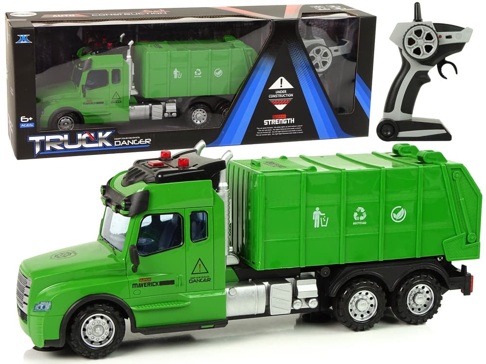 RC tovornjak smetar LEAN TOYS Zelena s svetlobnimi in zvočnimi efekti