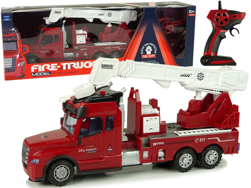 RC gasilsko vozilo LEAN TOYS Rdeče z dvigalom, lučmi in zvokom
