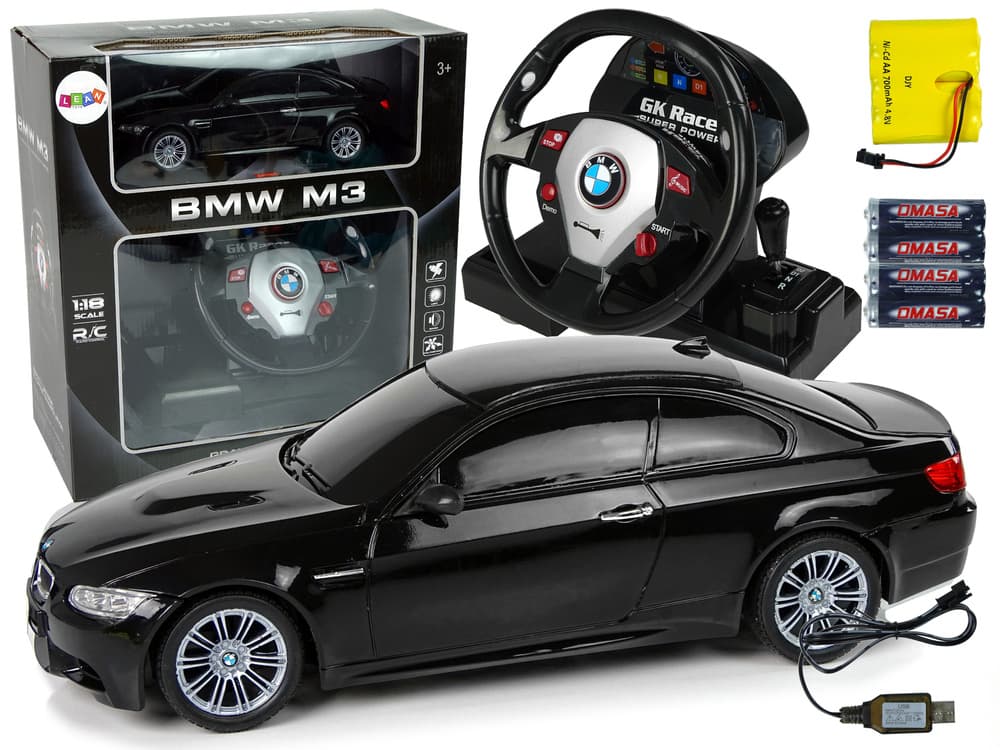 RC avto BMW M3 Črna, 1:18, krmilnik v obliki volana, zvok, luči