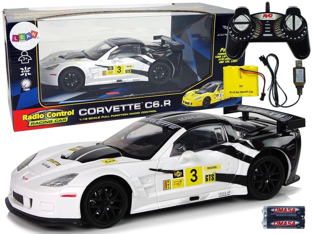 RC športni avto Corvette C6.R Bela, 1:18, 2.4G, luči