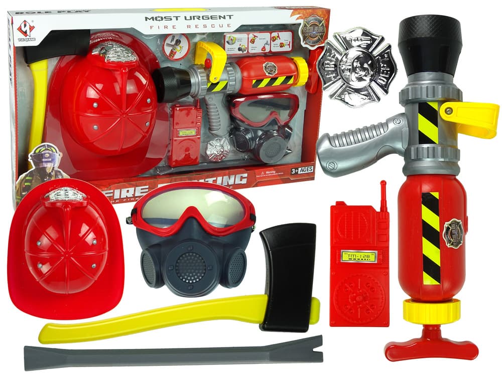 LEAN TOYS Set gasilca z dodatki, čelada, maska, gasilnik