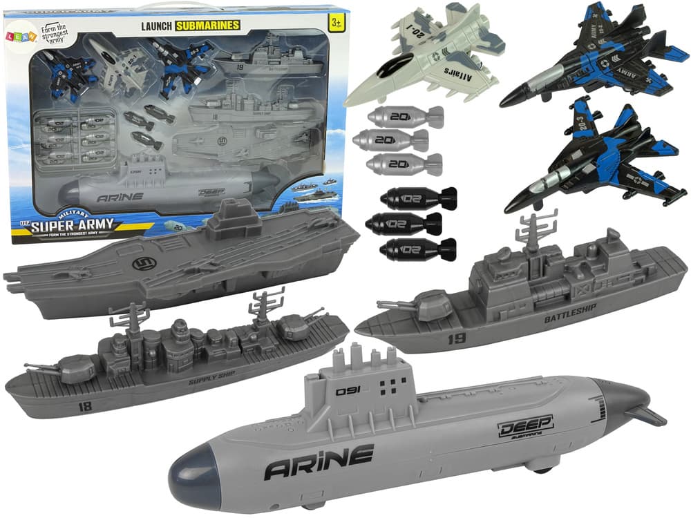 LEAN TOYS Set vojaške mornarice z ladjami, letali in orožjem