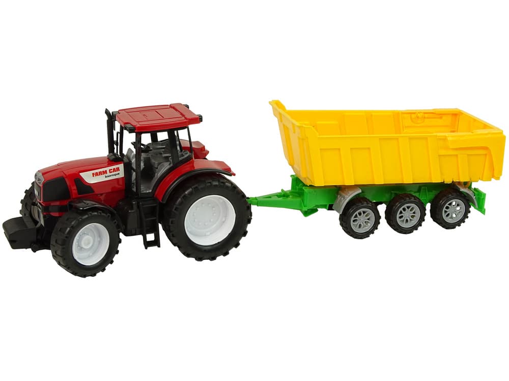 LEAN TOYS Traktor z rdečo kabino in rumeno prikolico, 50 cm 2