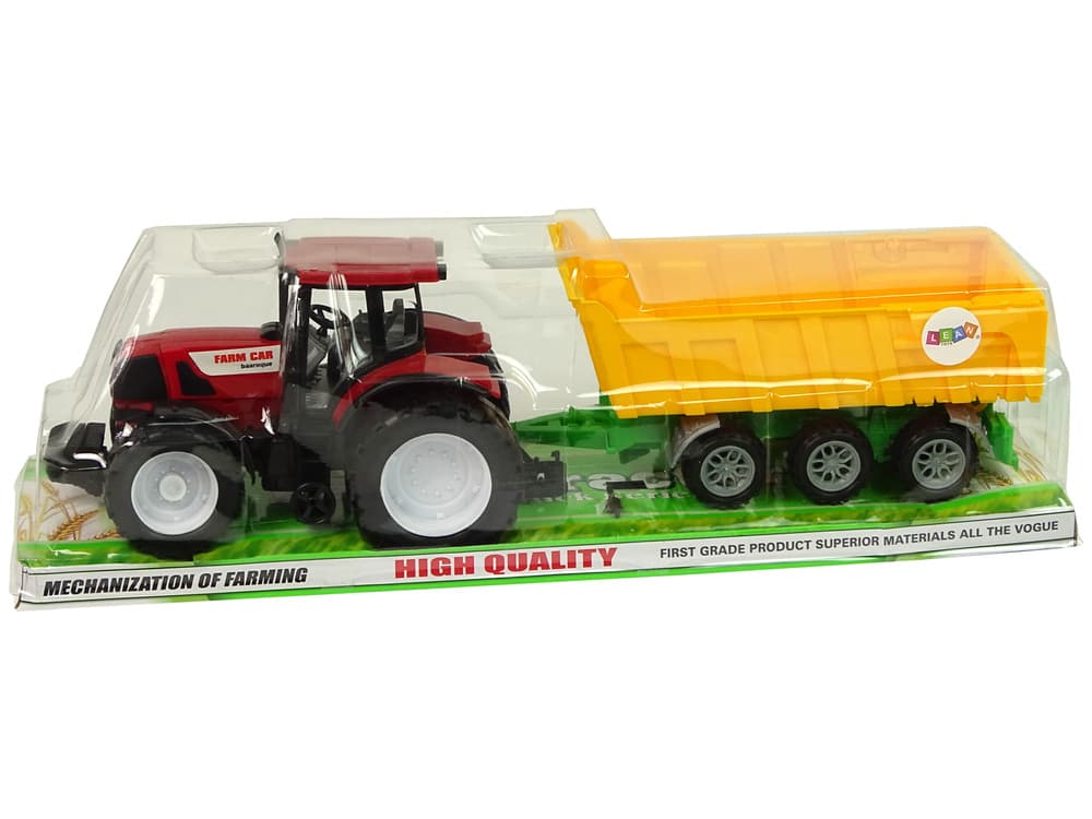 LEAN TOYS Traktor z rdečo kabino in rumeno prikolico, 50 cm 6