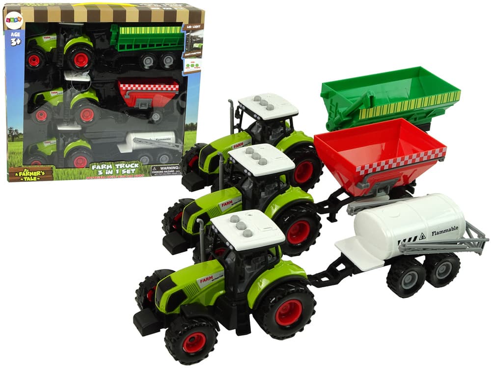 LEAN TOYS Set 3 traktorjev s prikolicami in zvočnimi efekti