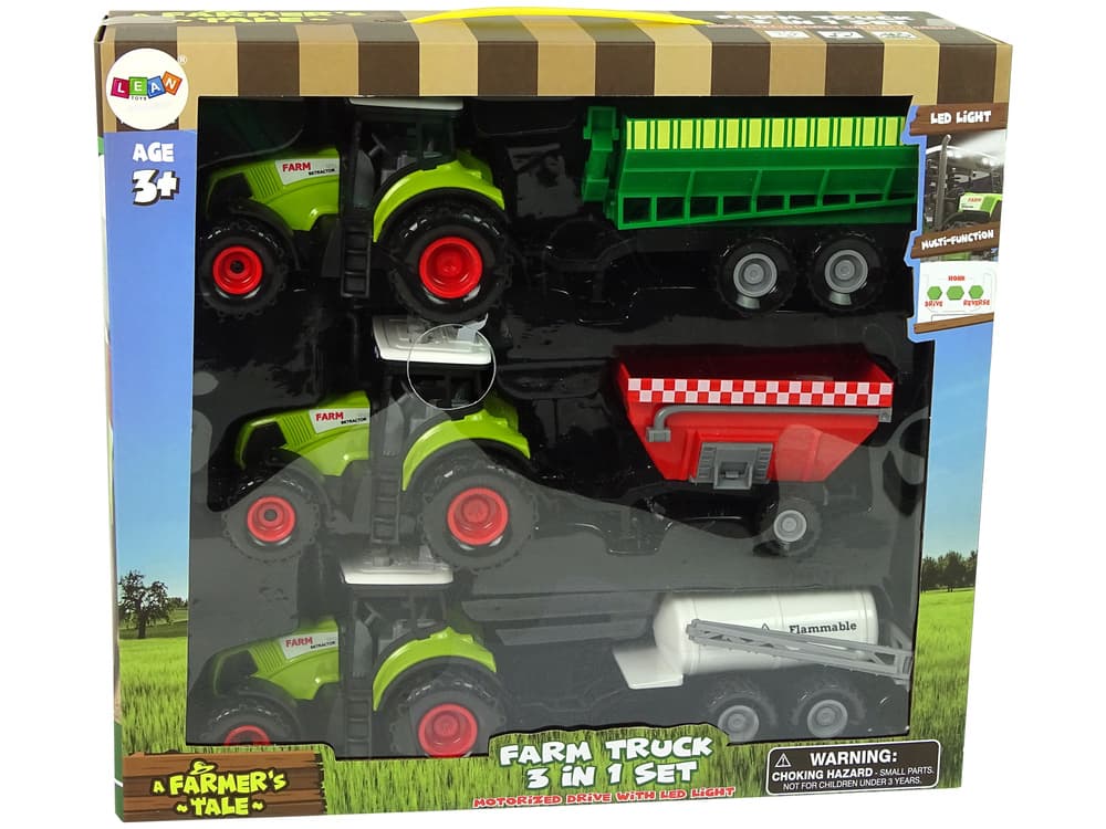 LEAN TOYS Set 3 traktorjev s prikolicami in zvočnimi efekti 8