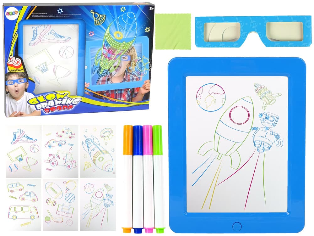 LEAN TOYS Čarobna 3D svetleča tabla za risanje, modra