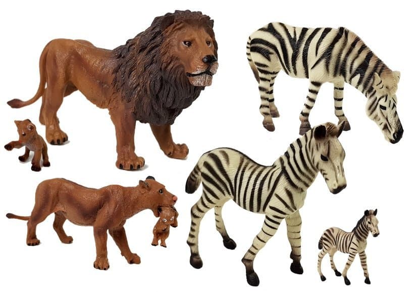 Set figuric divjih živali: levja družina in zebre iz Afrike 3