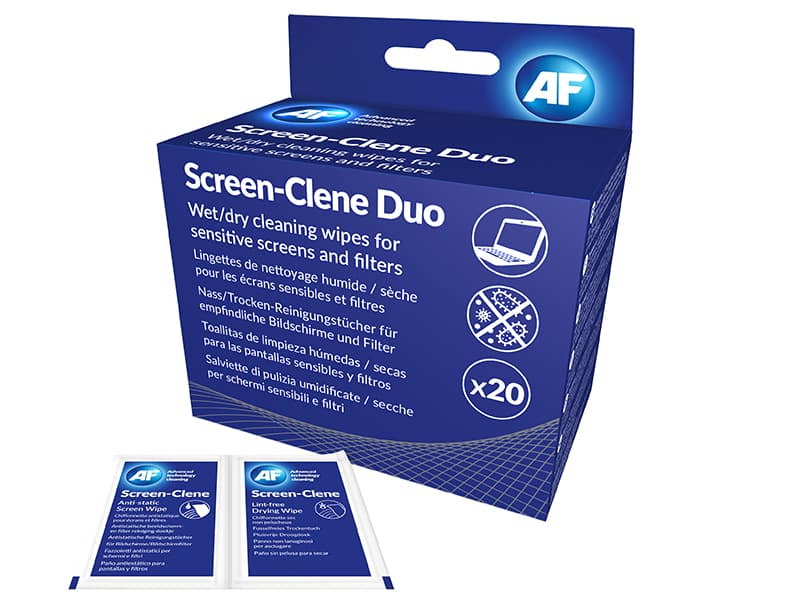 AF SCREEN CLENE DUO DRY & WET, 20 parov čistilnih robčkov