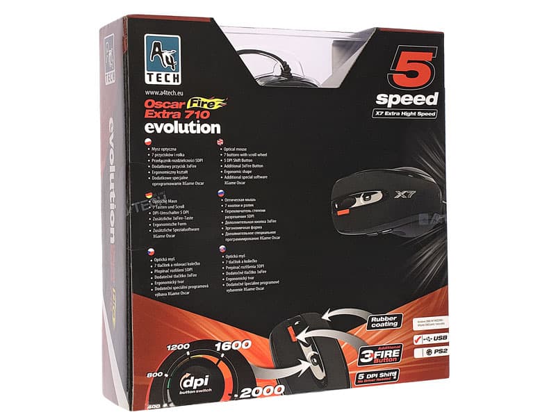 Gaming miška A4TECH XGame Opto Oscar X710BK, 7 gumbov, 2000 DPI 3