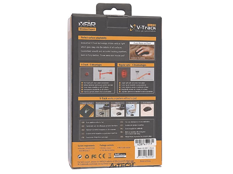 Brezžična miška A4TECH V-TRACK G9-500F-1, RF NANO, črna 5