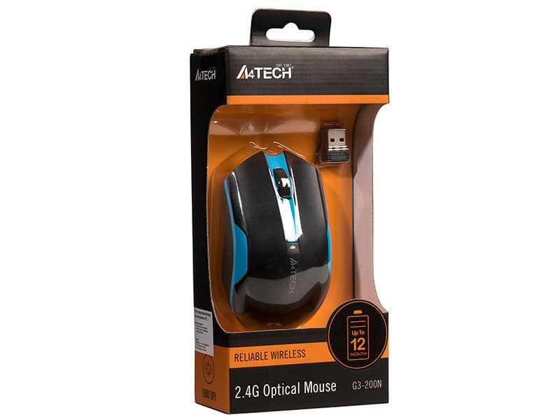 Brezžična miška A4TECH G3-200N-1 V-Track, črna/modra 4