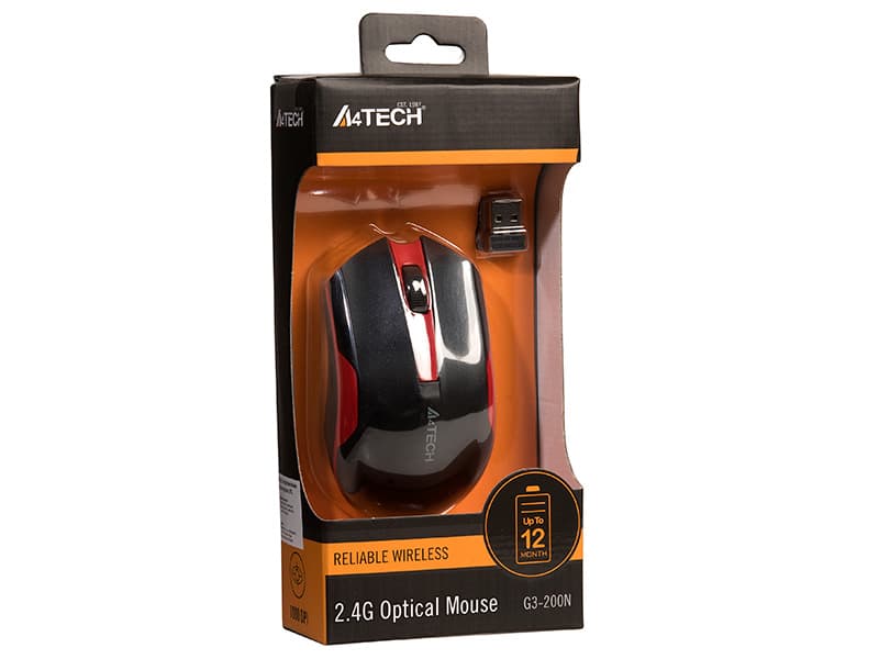 Brezžična miška A4TECH G3-200N-1 V-Track, črna/rdeča 2
