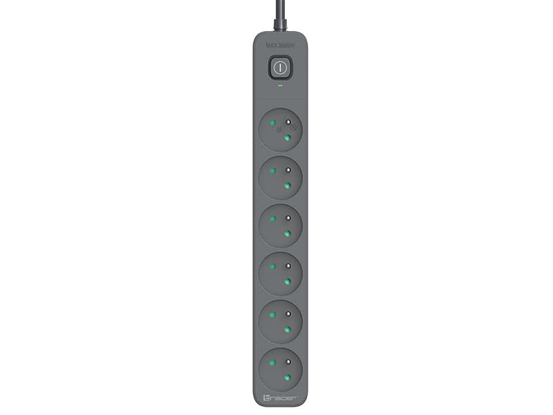Razdelilnik z zaščito TRACER Power Line+ 1,8m, 6 vtičnic