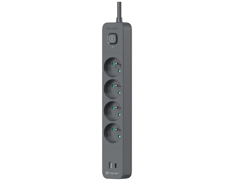 Razdelilnik TRACER Power Line+ mobilni, 1,5m, 4 vtičnice + 1x USB-A + 1x USB-C (PD20W) 2