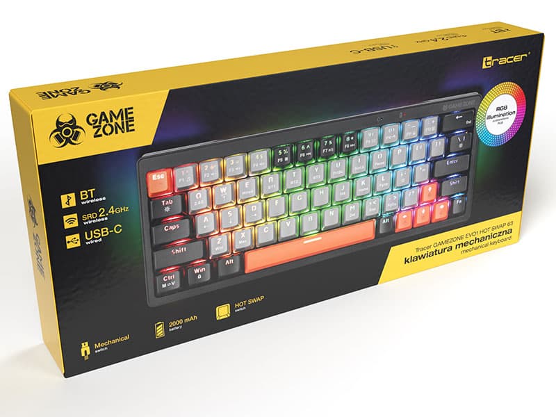 TRACER tipkovnica GAMEZONE EVO1 HOT SWAP, mehanična, 63 tipk, siva 6