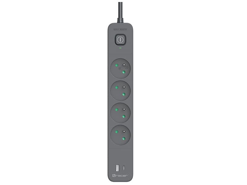 Prekoračitev TRACER Power Line+ mobile ready, 4 vtičnice + 2xUSB (USB-A, Type-C PD20W)