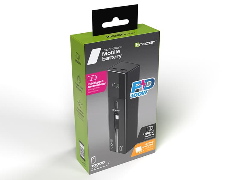 TRACER Quant Power Bank 10000mAh, 100W PD+QC, vgrajen USB-C 4