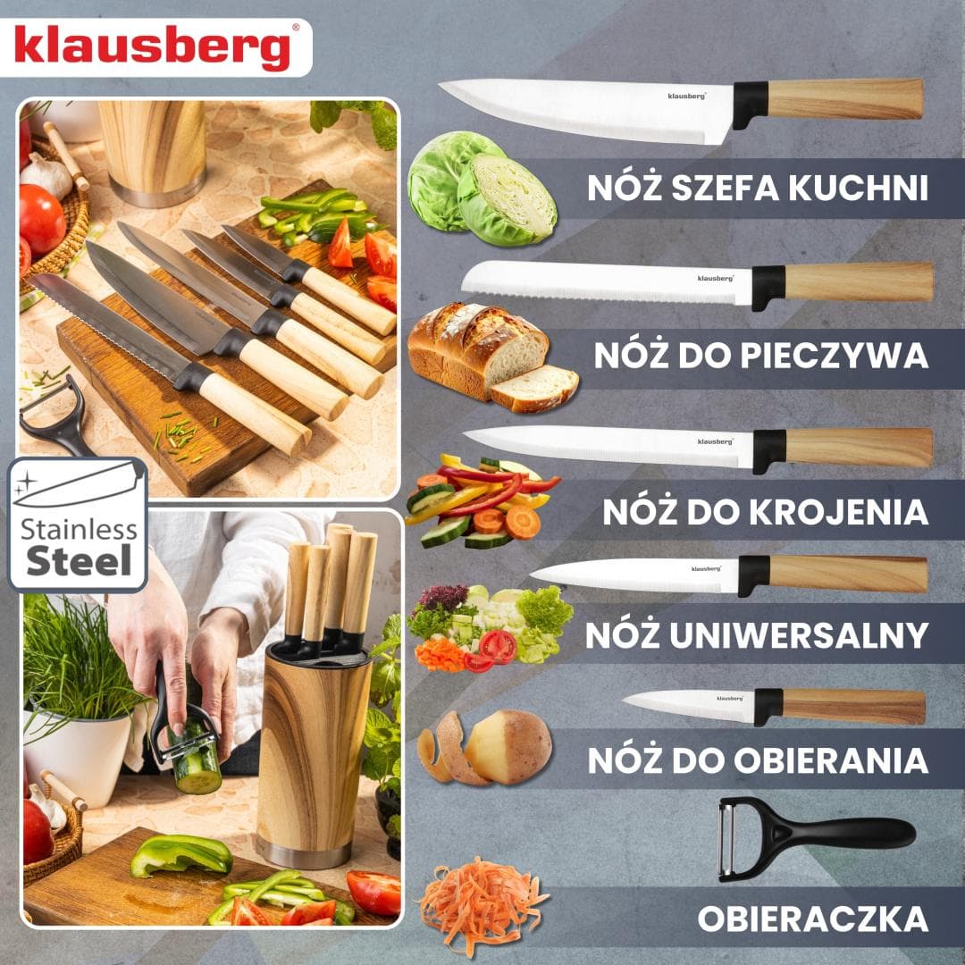 Set 7 kuhinjskih nožev z bloki in luščilnikom, nerjavno jeklo, KLAUSBERG KB-9036 6