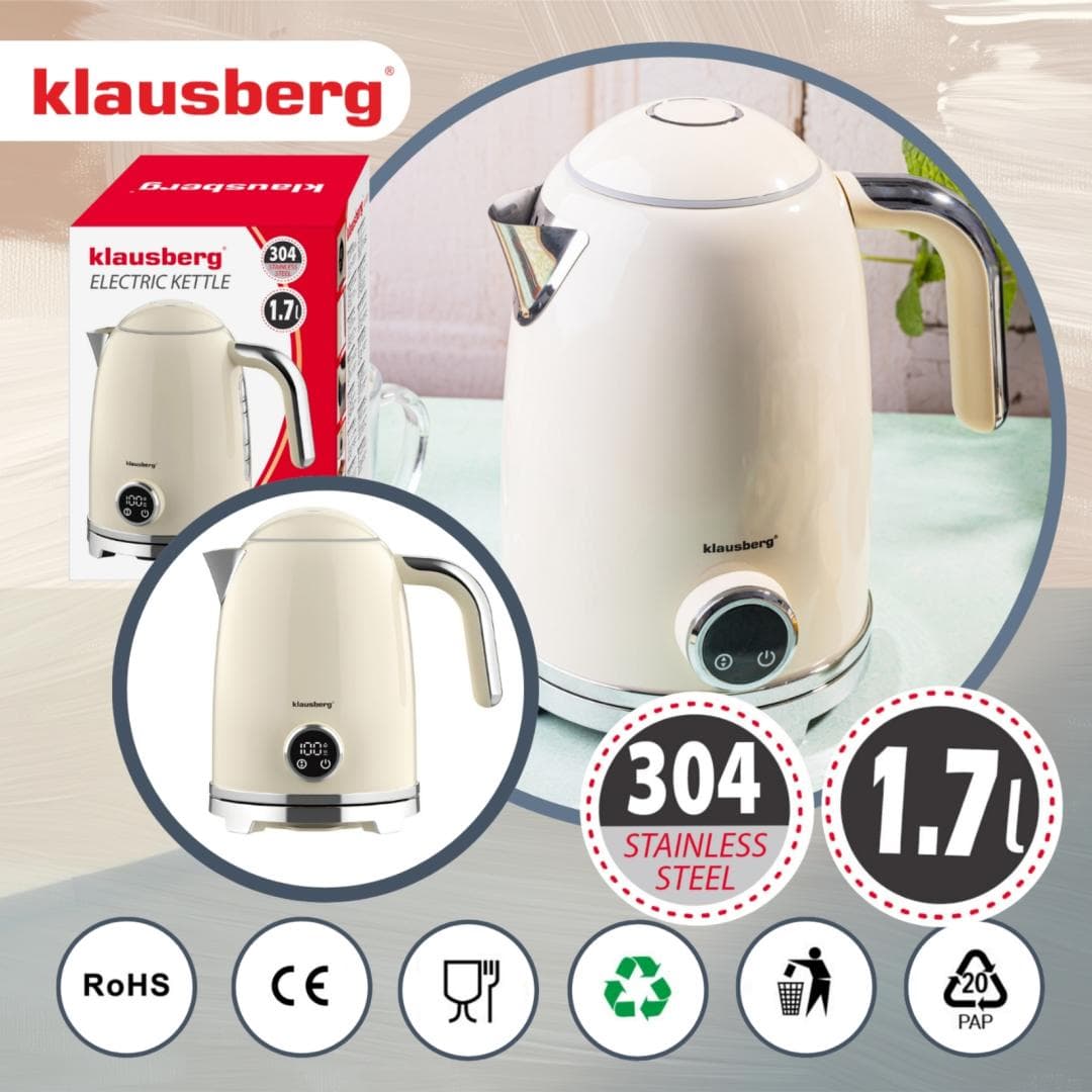 Klausberg Bež retro električno kuhalo 1,7L z LED termometrom 4