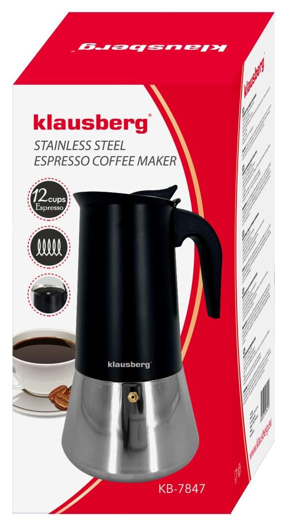 Kavos aparat za espresso Klausberg KB-7847, 12 skodelic, nerjaveče jeklo, črna/srebrna
