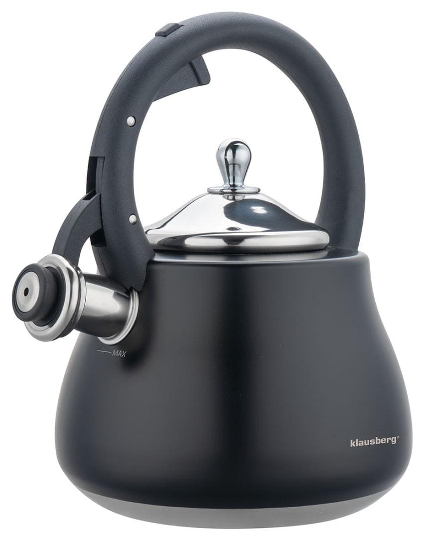 Klausberg kotliček za vodo KB-7918, inox, črn, 2,8l, s piščalko