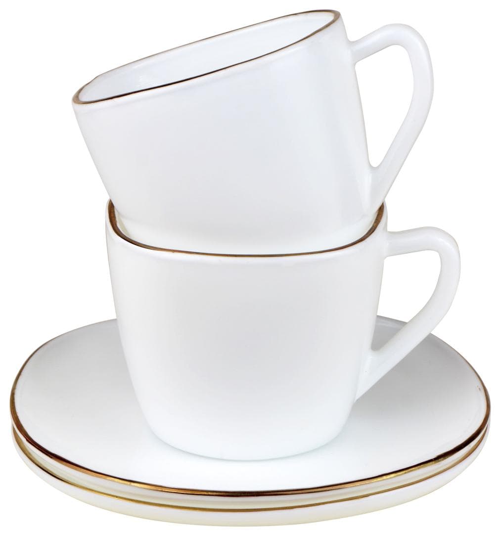 KING Hoff set skodelic, 12 kos, kvadratne, opal, bela/zlata, KH-1930