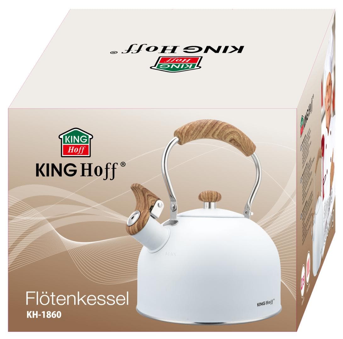 KING Hoff Kuhinjski lonec z piščalko, 2.5 L, bel, leseni ročaj 4