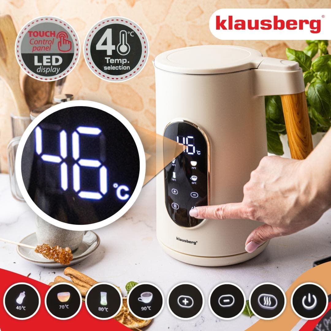 Električni kuhalnik vode 1,7 l, LED, nadzor temperature, Klausberg 5