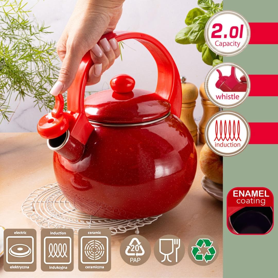 KingHoff KH-2080 Emajliran lonec za vodo, rdeč, 2.2L 5