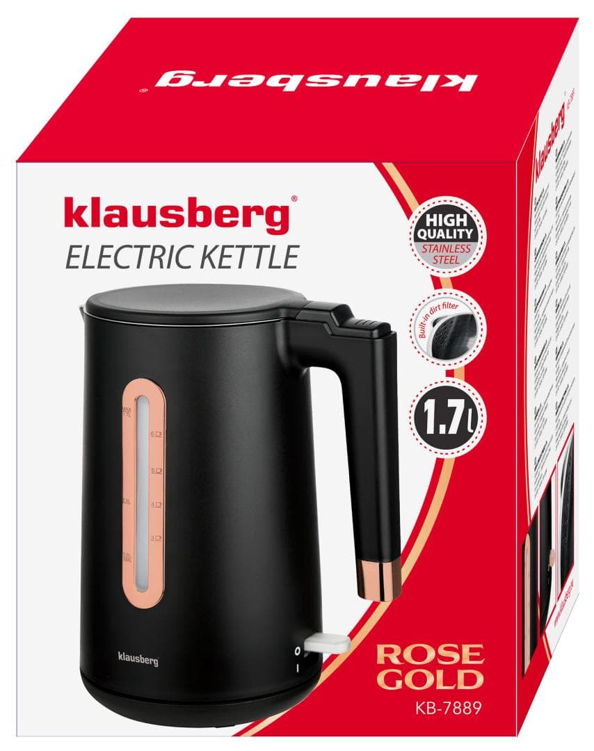 Klausberg grelnik vode KB-7889, črn/rose gold, 1,7l 2