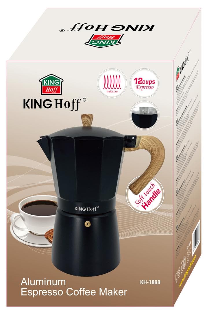 Kavos aparat za espresso KING Hoff KH-1888, 12 skodelic, aluminij, črn/les