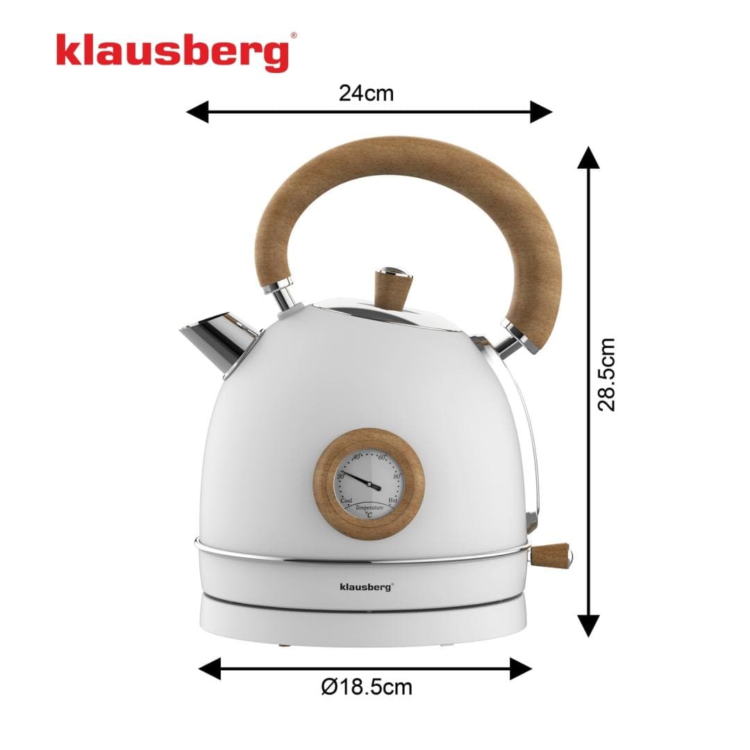Klausberg Električni kuhalnik vode 1,8l, bel z lesom, INOX, s termometrom 7