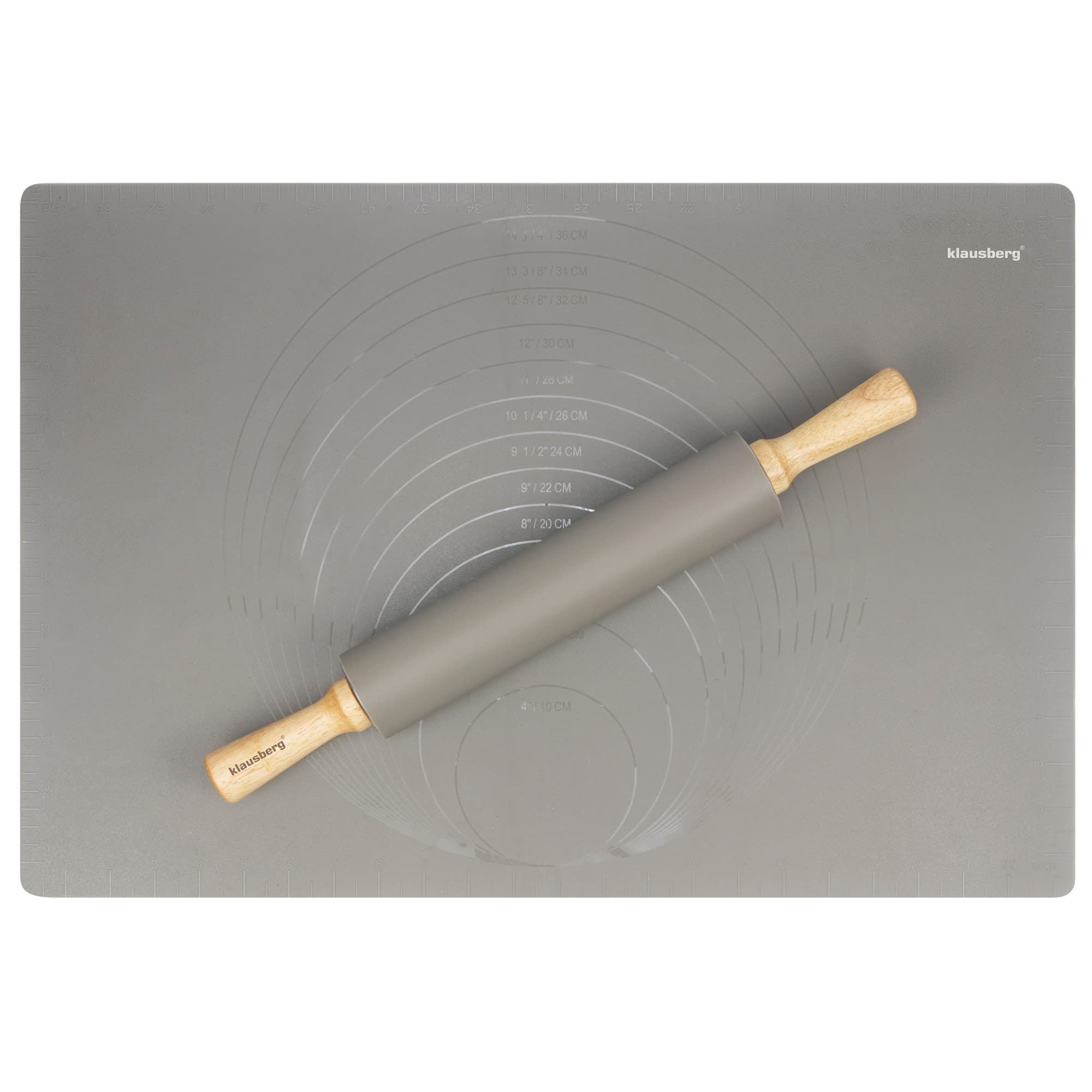 Klausberg silikonski set za tijesto: stolnica (60x40cm) i valjak (43,5cm), siva