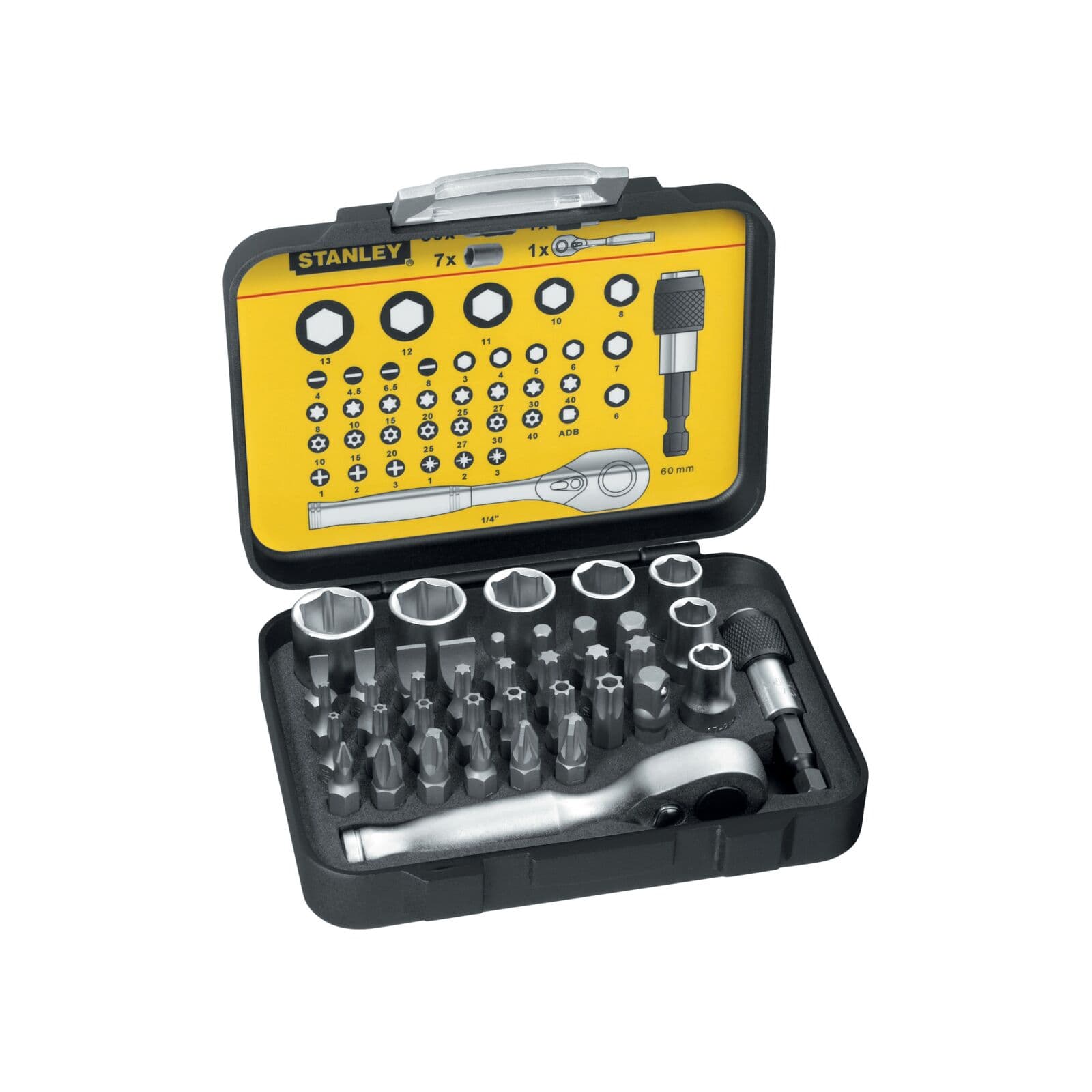 Stanley set nastavkov 1/4" z ragljo, 39 kosov