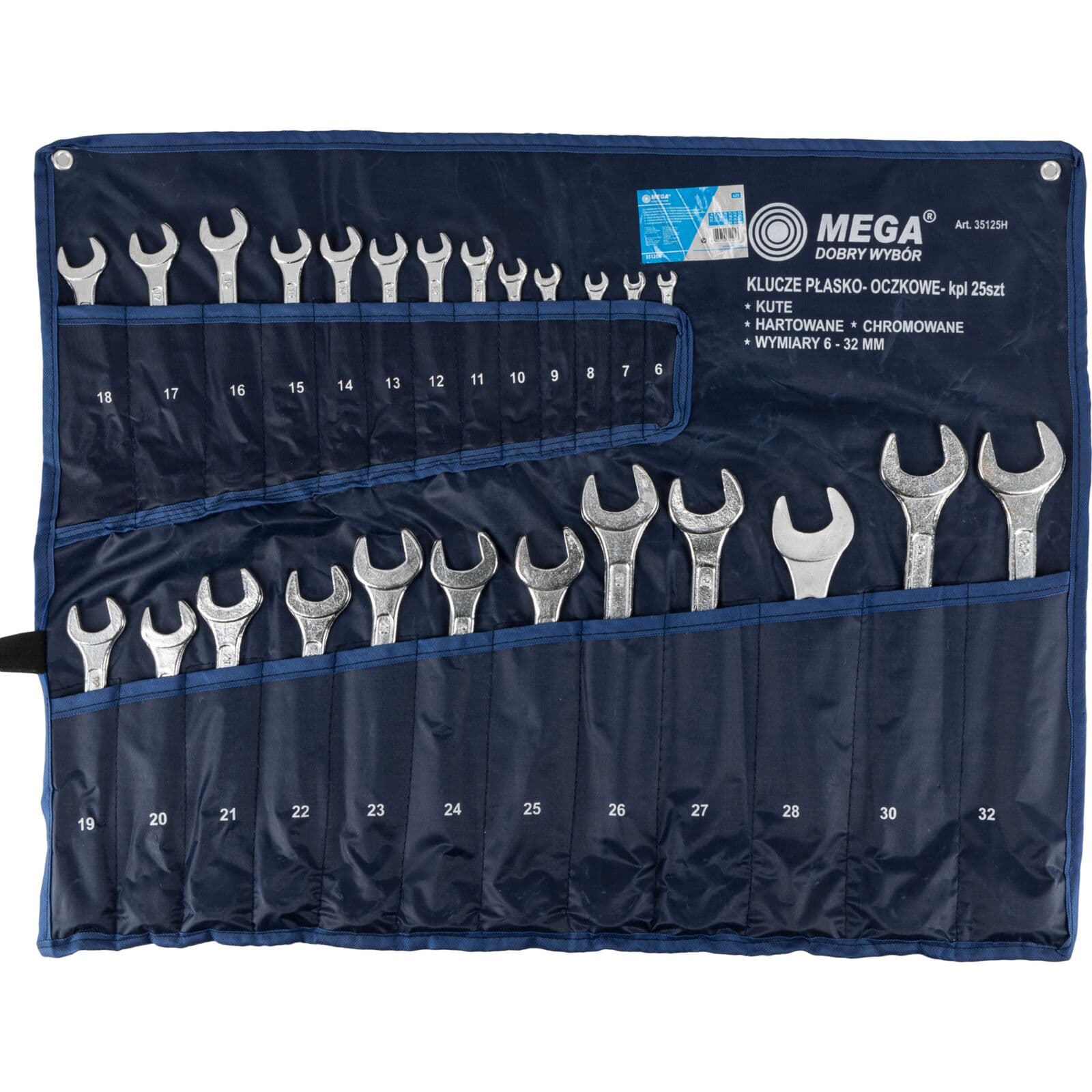 Set očesno-vilicastih ključev Mega, 25 kosov, 6-32 mm, v etuiju