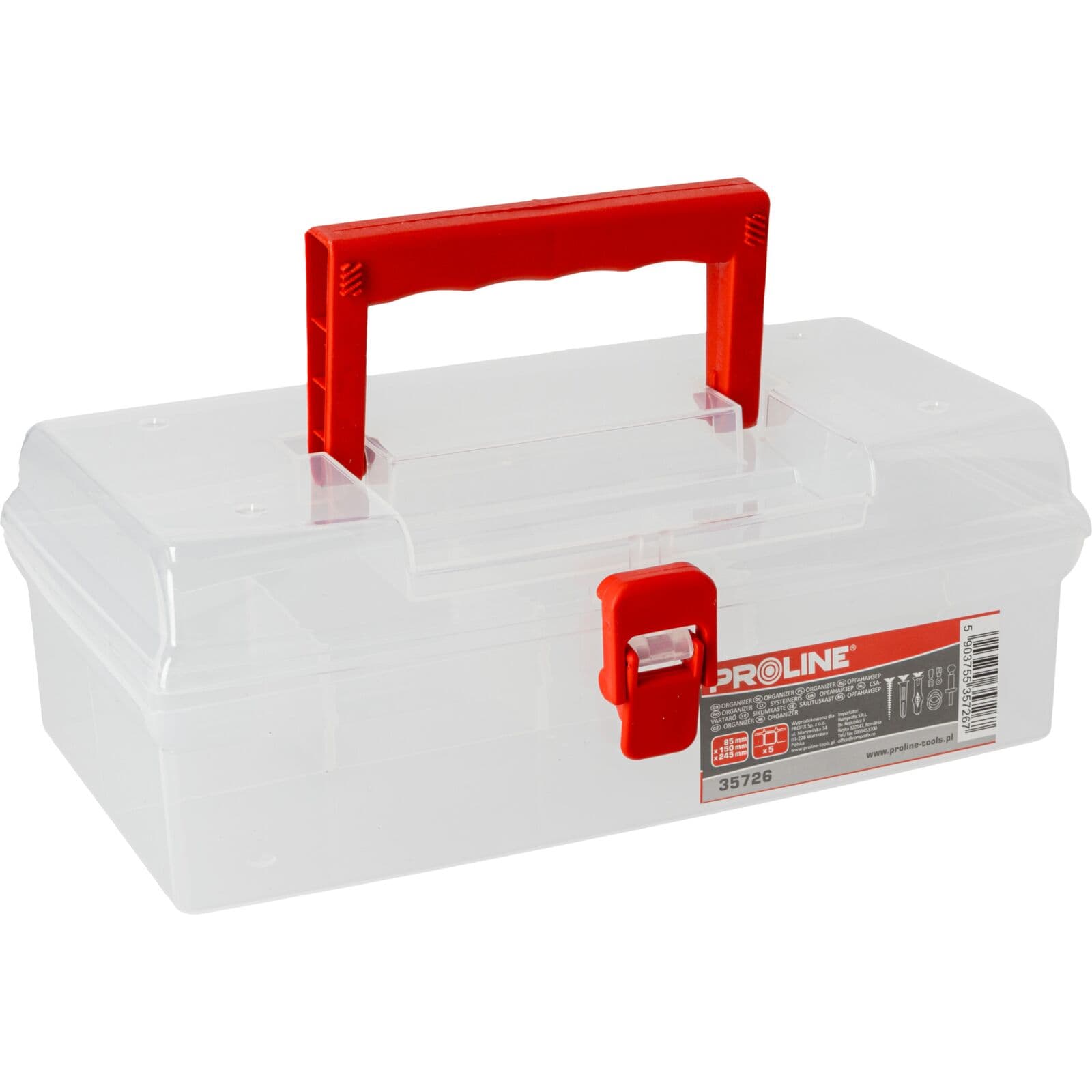 Organizator z ročajem, 5 predelkov, 245x150x85mm, Proline