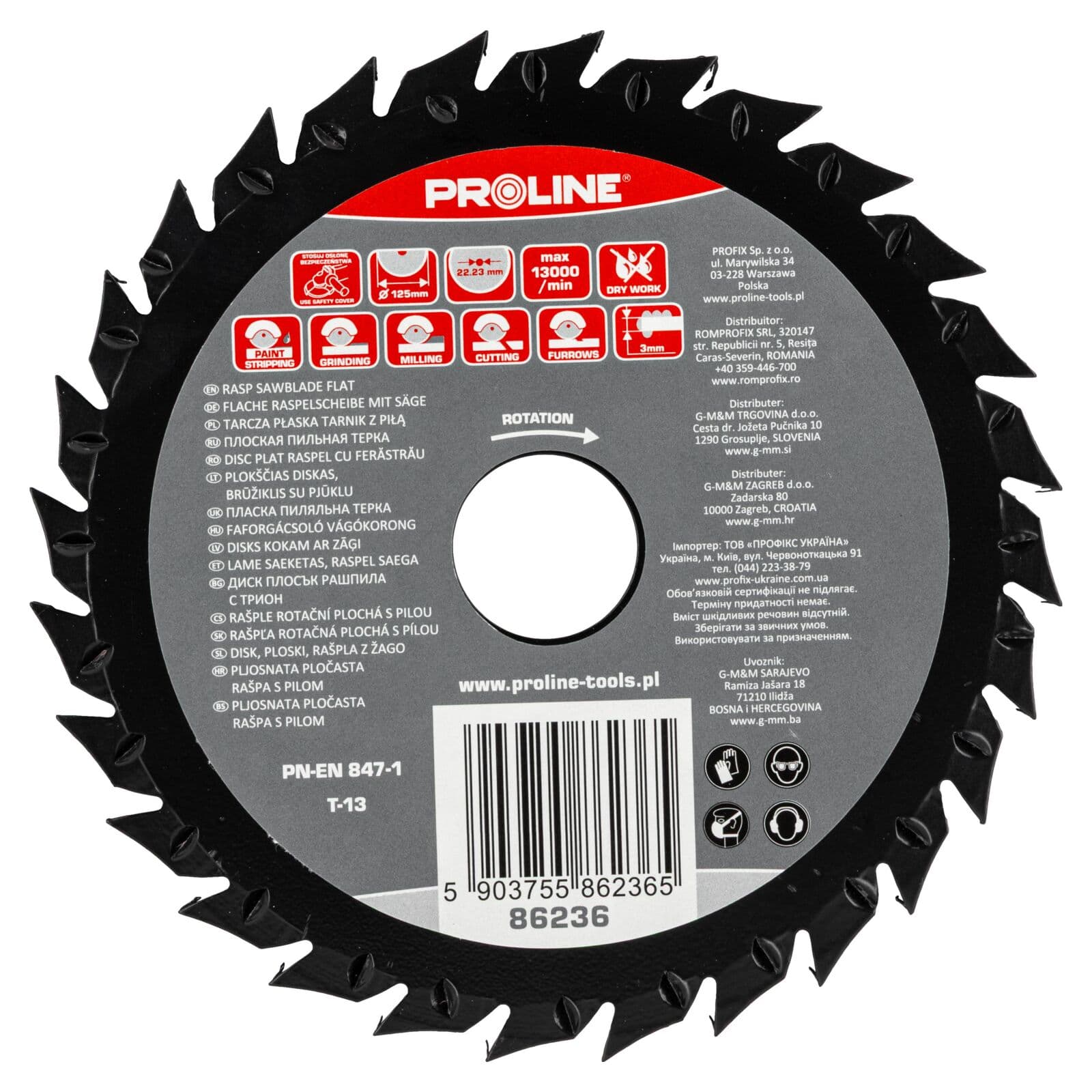 Proline kotna brusilka plošča strgalo grobi/enojni zobje z žago 125 mm