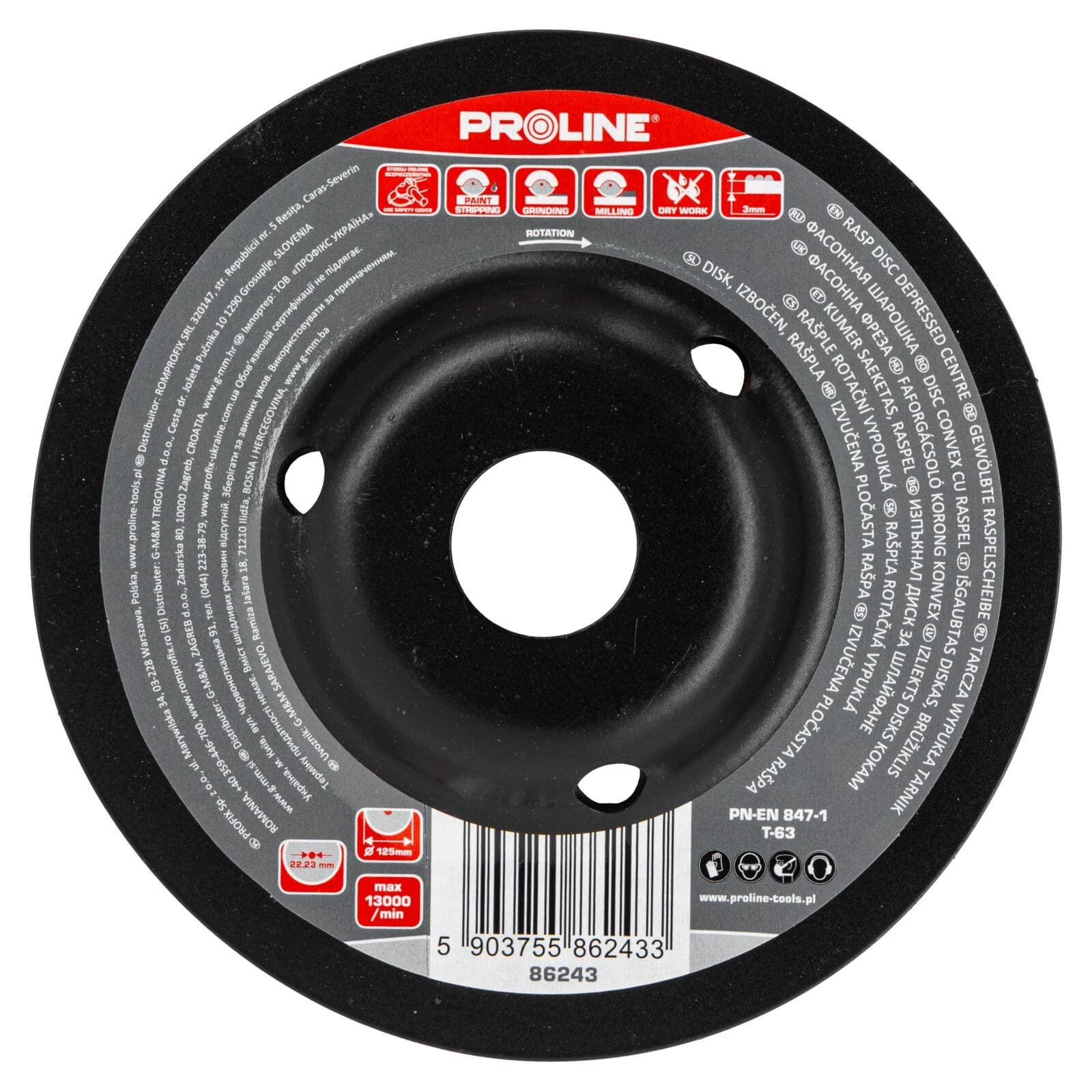 Proline izbočena brusilna plošča strgalo drobni zobje tip B 125 mm